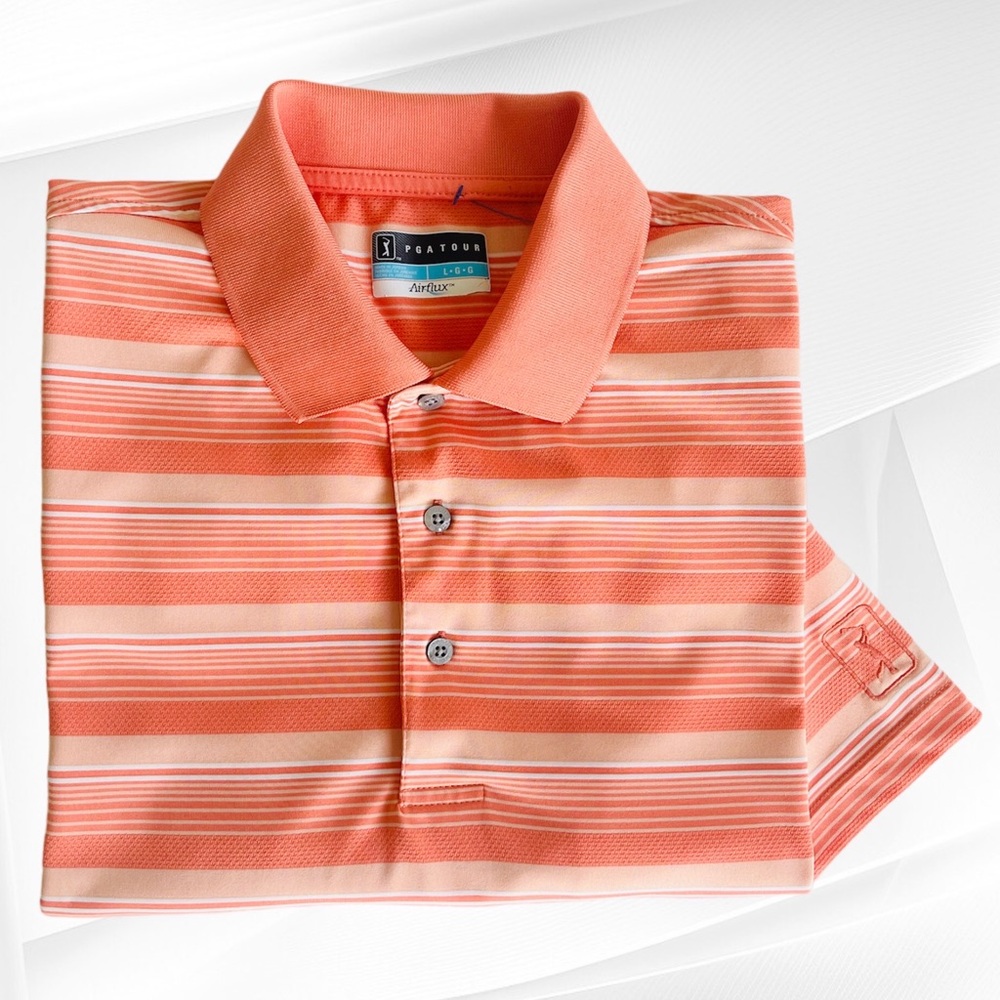 PGA Tour Airflux Golf Polo Shirt Striped Short Sleeve Stretch Embroidered Logo